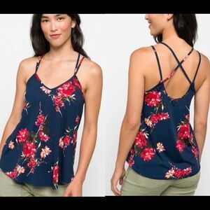 Papermoom Deep Blue Floral Lightweight Tank Top w/Strappy Back (Size: XS)